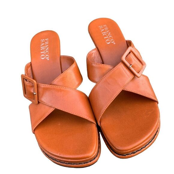 Franco Sarto Orange/tan Heels Pumps Statement Shoe Heeled Sandals Buckle 10 - Picture 4 of 15